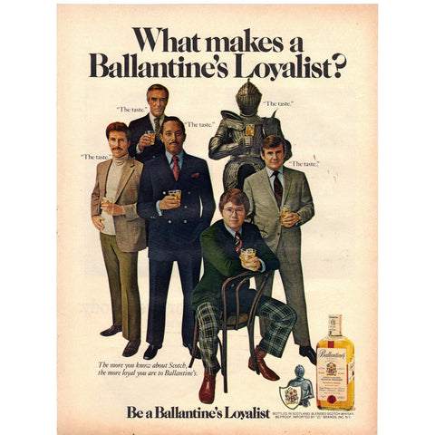 Vintage 1971 Ballantine's Scotch and Camel Filter Cigarettes Print Ad
