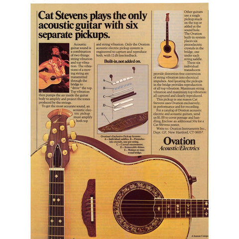 Vintage 1977 Print Ad for Ovation Guitars