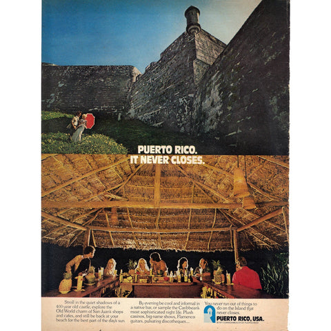 Vintage 1971 Print Ad for Puerto Rico Vacations
