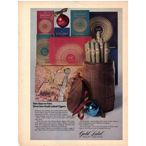 Vintage 1971 Print Ad for Gold Label Cigars