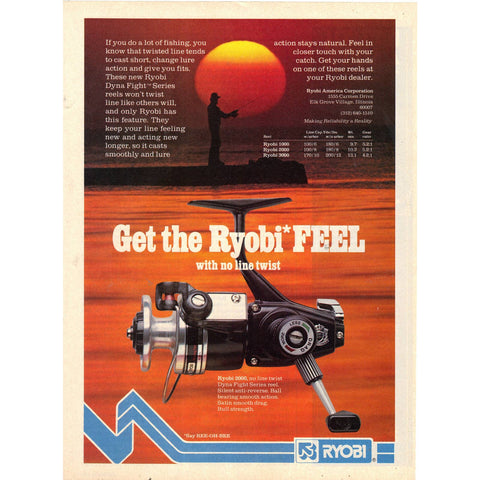Vintage 1980 Print Ad for Ryobi Fishing Reels