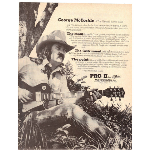 Vintage 1977 Print Ad for Pro II by Aria Guitar with George McCorkle