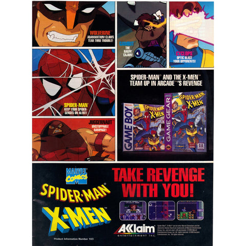 Vintage 1994 Print Ad for Spider-Man X-Men - Game Boy
