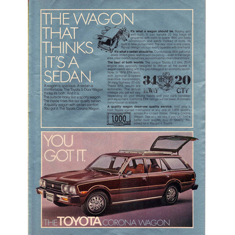 Vintage 1976 Toyota Corona Wagon and Tareyton Cigarettes Print Ad
