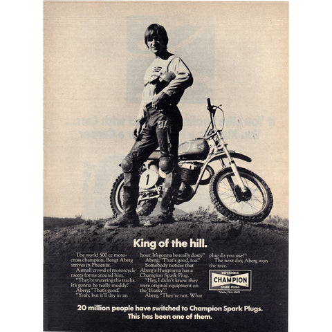 Vintage 1971 Champion Spark Plugs Print Ad w/ Motocross