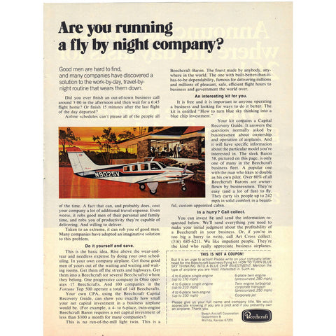 Vintage 1973 Print Ad for Beechcraft Aircraft Corp and National Car Rental
