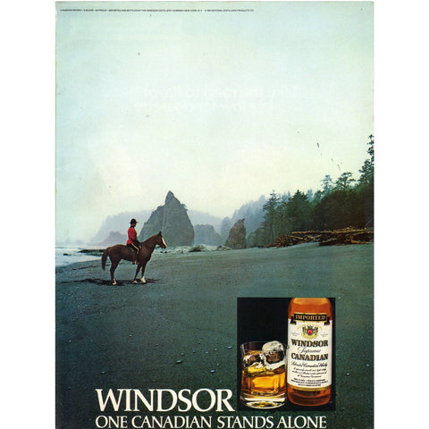 Vintage 1981 Print Ad for Windsor Canadian Whisky and Raleigh Lights Canadian Mountie
