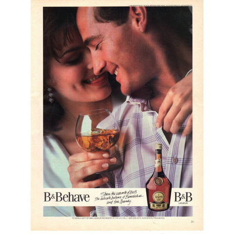 Vintage 1980's B&B Liqueur Print Ad Romantic Scene