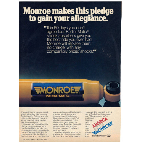 Vintage 1980's Print Ad for Monroe Radial-Matic Shocks