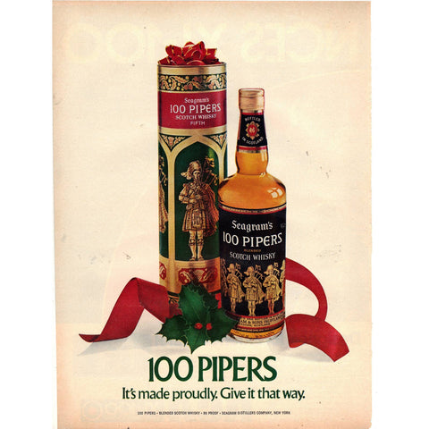 Vintage 1971 Print Ad for 100 Pipers Scotch