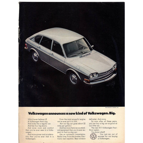 Vintage 1971 Print Ad Volkswagen 411 and Tanqueray Gin