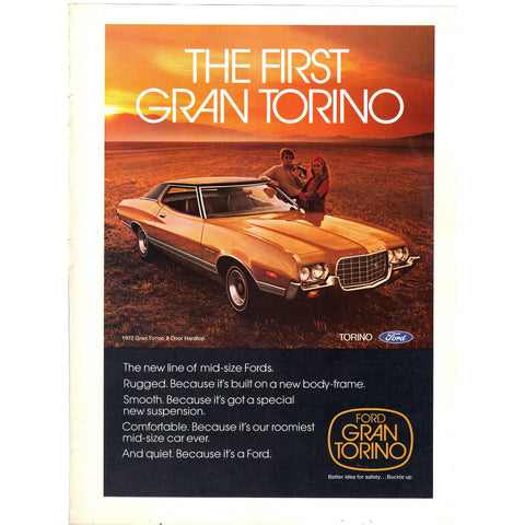 Vintage 1971 Print Ad for the 1972 Ford Gran Torino and Mercury Montego GT