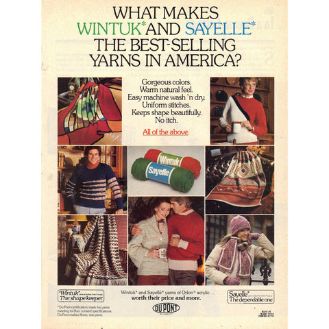 Vintage 1982 Print Ad for Wintuk and Sayelle Yarn
