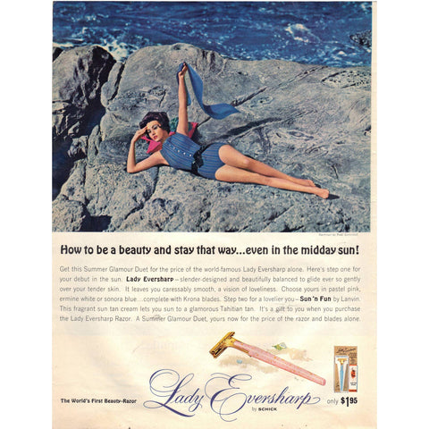Vintage 1963 Print Ad for Lady Eversharp Razor and Pursettes Tampons