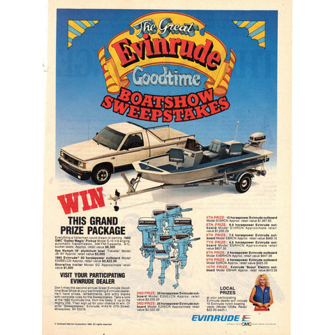Vintage 1982 Print Ad for Evinrude Outboard Boat Motors