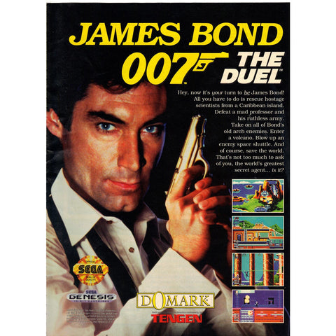 Vintage 1993 Print Ad for James Bond 007 The Duel - Sega Genesis