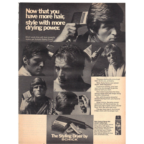 Vintage 1971 Print Ad for Schick Dry Styler