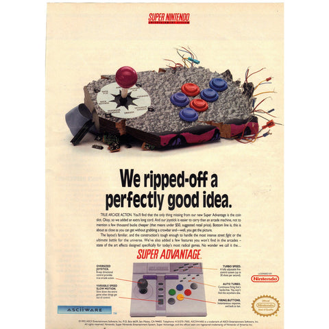Vintage 1993 Print Ad for Super Advantage Controller for Super Nintendo