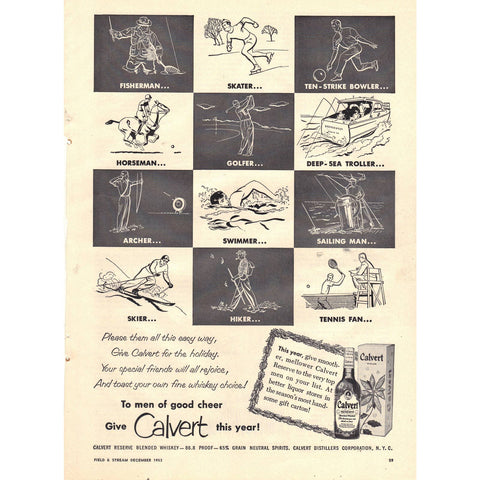 Vintage 1953 Print Ad for Calvert Whiskey