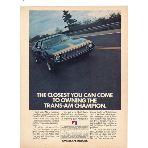Vintage 1972 AMC Javelin AMX Print Ad