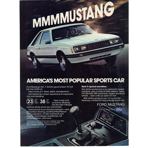 Vintage 1980's Print Ad for Ford Mustang