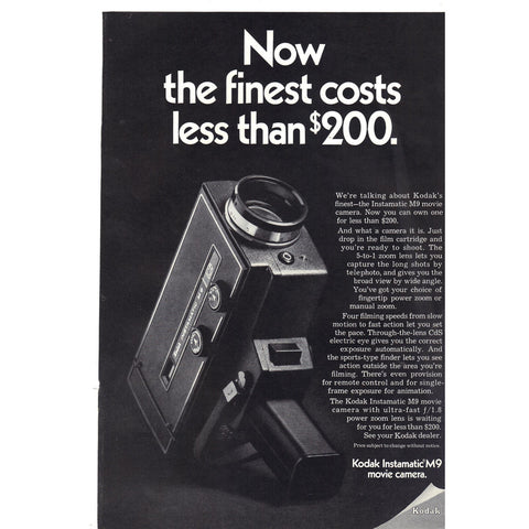 Vintage Print Ad - 1969 for Kodak Instamatic M9 Movie Camera