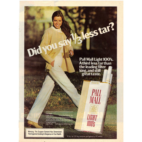 Vintage 1981 Print Ad for Pall Mall Light 100's Cigarettes Pretty Woman