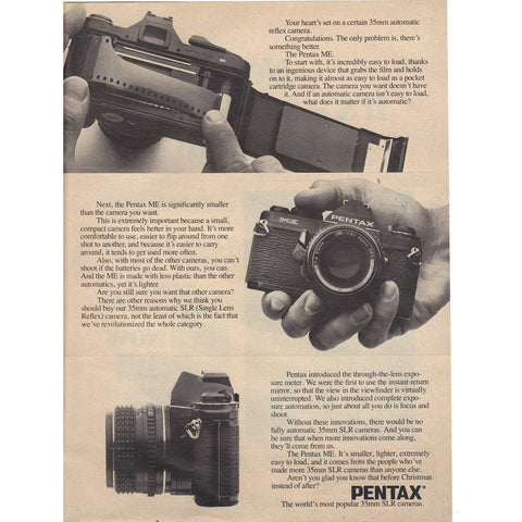 Vintage 1978 Print Ad for Pentax ME Camera and Now Cigarettes