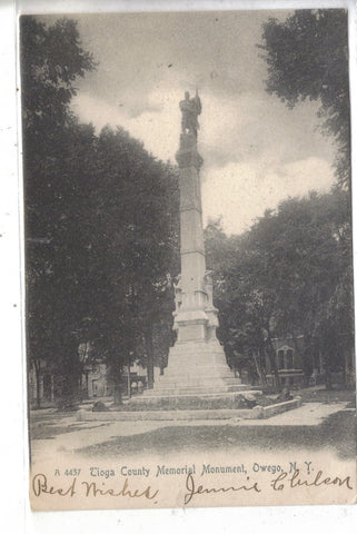 Tioga County Memorial Monument-Owego,New York UDB Post Card - 1
