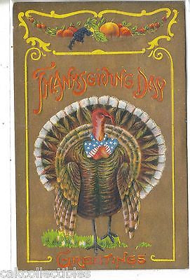Thanksgiving Post Card-Turkey with Red,White and Blue Bow Tie - Cakcollectibles - 1