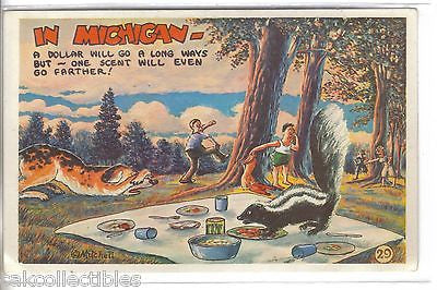 "In Michigan"-Skunk Comic Post Card - Cakcollectibles