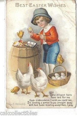 Best Easter Wishes-Boy Painting Eggs-Clapsaddle - Cakcollectibles - 1