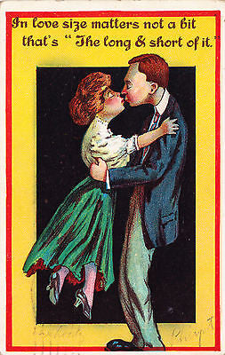 In Love Size Matters Not A Bit Comic Postcard - Cakcollectibles