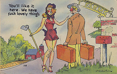 "You'll Like It Here !" Linen Comic Postcard - Cakcollectibles - 1