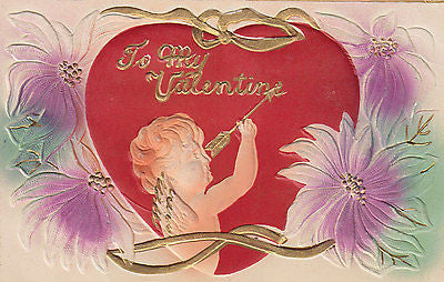 To My Valentine Gold ibbon Flowers Postcard - Cakcollectibles - 1