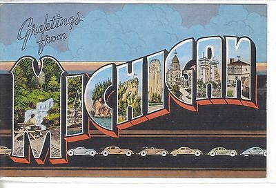 Large Letter Linen Post Card-Michigan - Cakcollectibles