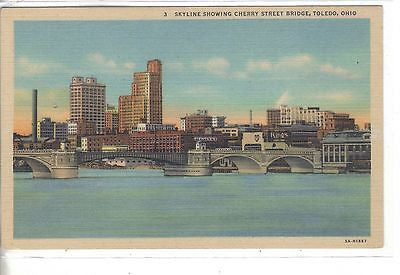 Skyline showing Cherry Street Bridge-Toledo,Ohio - Cakcollectibles