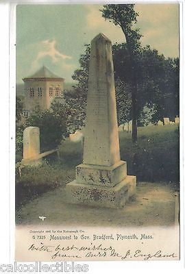 Monument to Gov. Bradford-Plymouth,Massachusetts UDB - Cakcollectibles