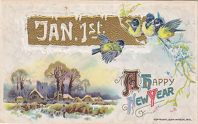 A Happy New Year Wintery Scenic Wishes John Winsch Postcard - Cakcollectibles