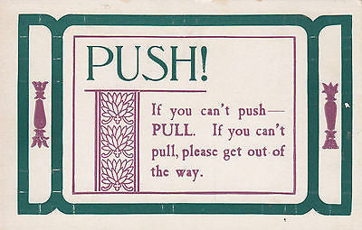 Push-If You Can't Push, Pull Comic Postcard - Cakcollectibles