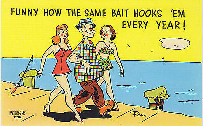 Bait Hooks 'Em Every Year Linen Comic postcard - Cakcollectibles - 1