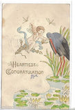 Fantasy Post Card-Heartiest Congratulation-Child with Wings and Stork 1907 - Cakcollectibles - 1