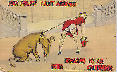 "Hey Folks I Just Arrived" Linen Comic Postcard - Cakcollectibles - 1