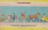 "Modern Transportation" Linen Comic Postcard - Cakcollectibles - 1