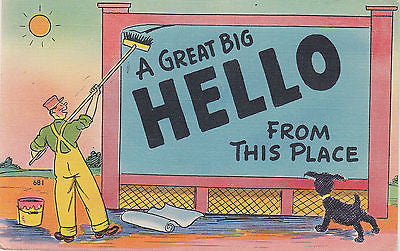 A Great Big Hello From This Place Linen Comic Postcard - Cakcollectibles - 1