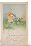 Easter Post Card-Dressed Rabbit watering Flowers 1921 - Cakcollectibles - 1
