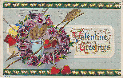 Valentine Greetings Wreath Of Flowers Postcard - Cakcollectibles - 1