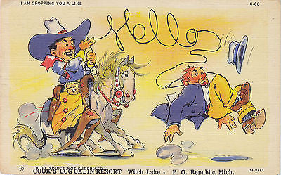 "I Am Dropping You A Line" Linen Comic Postcard - Cakcollectibles - 1