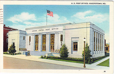 U. S. Post Office Hagerstown Maryland Linen Postcard - Cakcollectibles