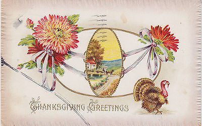 Thanksgiving Greetings Farm Horse Buggy Holiday Postcard - Cakcollectibles - 1
